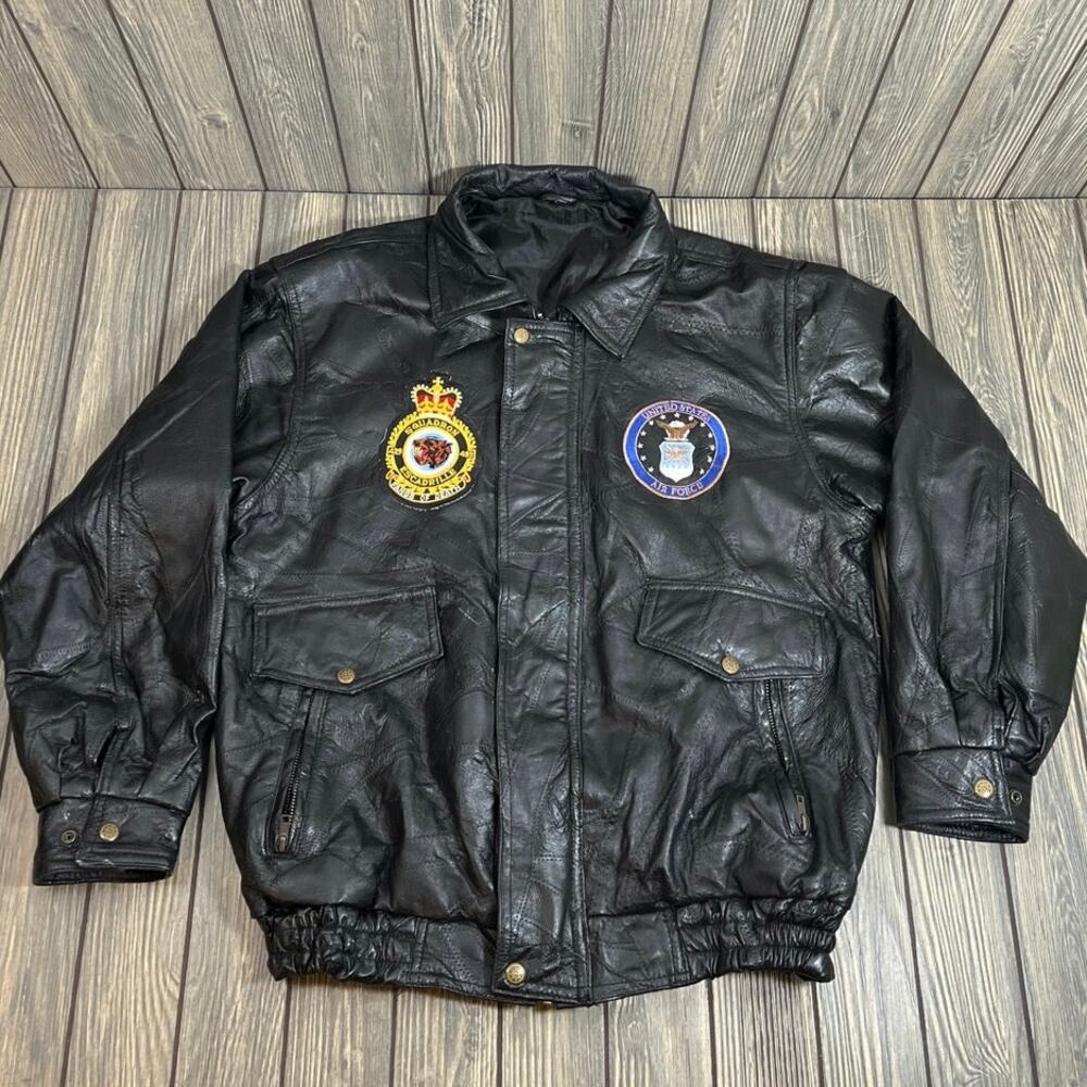 Vintage Leather Bomber‎ Flight Jacket USAF Fangs Of Death Men M Distressed Retro